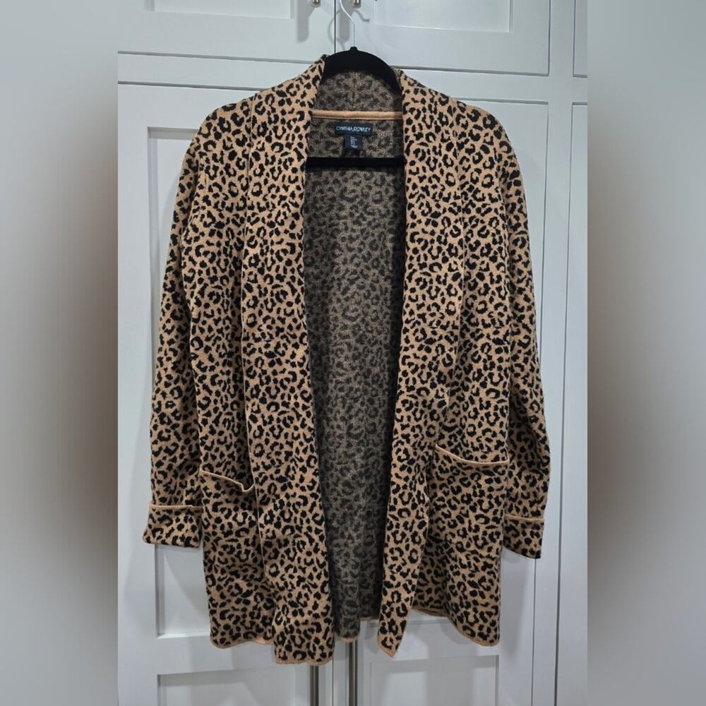🐆Cynthia Rowley Leopard Print Open Front Cardigan – Size Large
